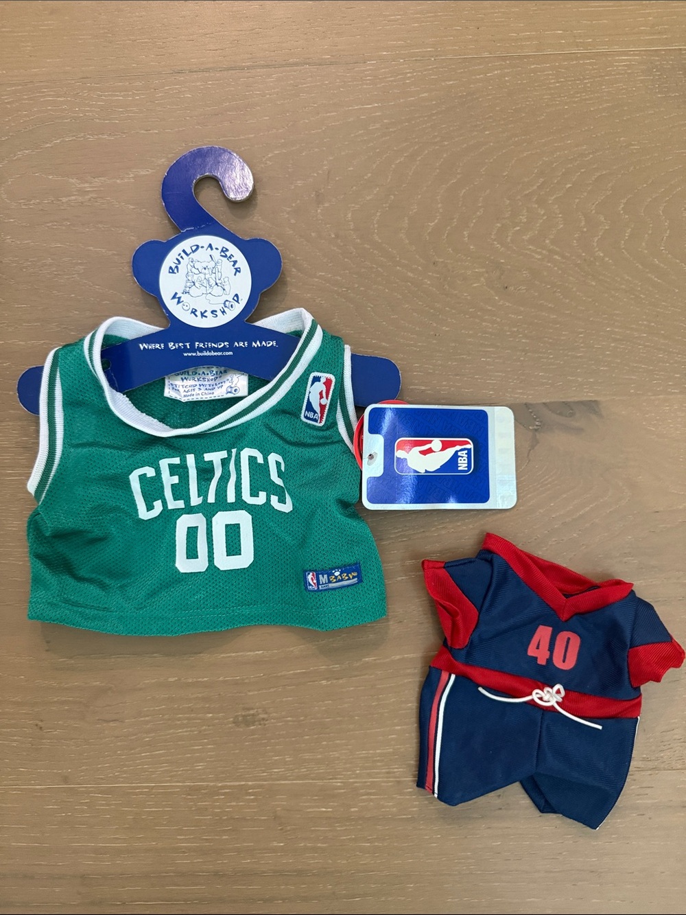 Build-A-Bear Green Celtics Jersey Top with Navy & Red Buddy Outfit